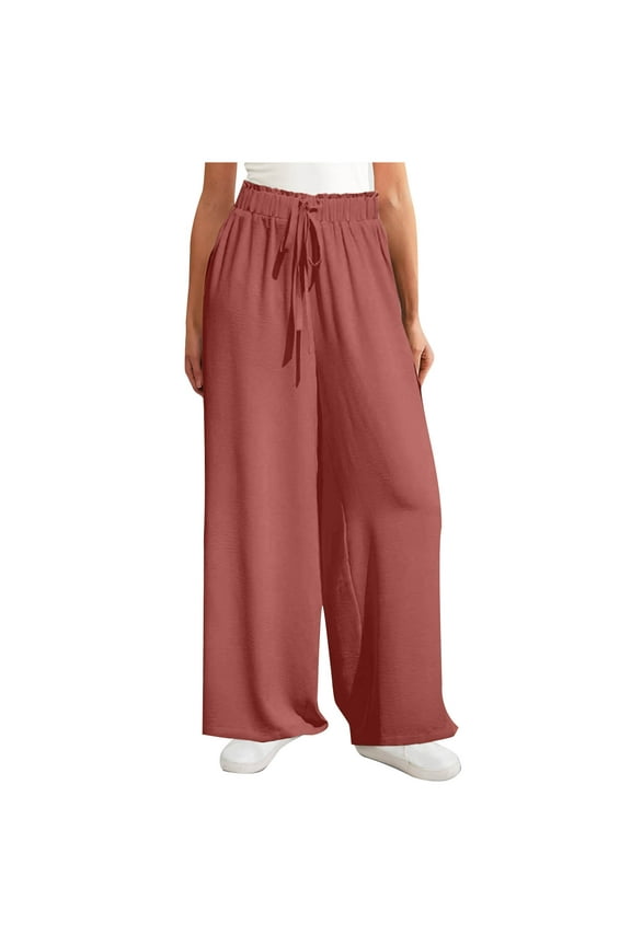 Women's Culottes Pants Flowy Drawstring High Rise Wide Leg Pants Lightweight Lounge Beach Palazzo Trousers