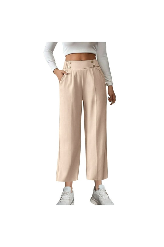 Women's Dress Pants Elastic High Waisted Wide Leg Pull on Pleated Business Casual Work Pants Palazzo Office Trousers