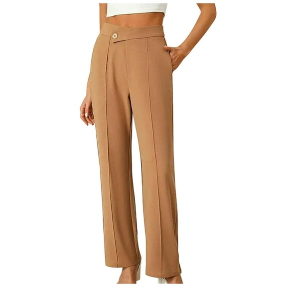 Lenpel Women's Dress Pants High Waisted Pleated Front Business Casual Straight Leg Work Pants Trendy Office Trousers with Pockets