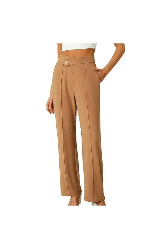 Women's Dress Pants High Waisted Pleated Front Business Casual Straight Leg Work Pants Trendy Office Trousers with Pockets