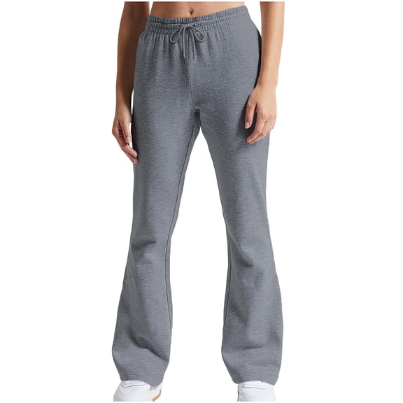 Lenpel Women's Flare Leg Sweatpants Elastic High Waisted Drawstring Bell Bottom Comfy Lounge Pants Bootcut Casual Workout Trousers(Dark Gray,Medium)