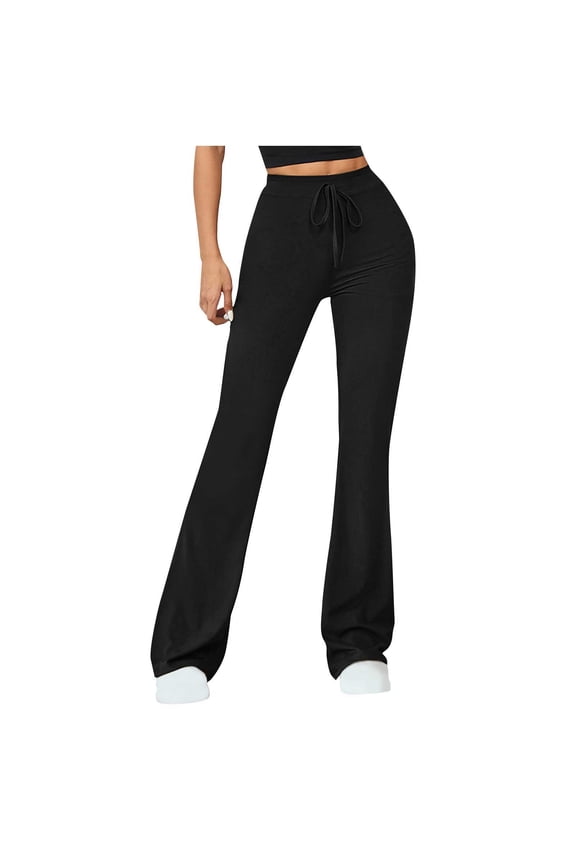 Women's Flare Yoga Pants High Waisted Drawstring Bootcut Leggings Bell Bottom Workout Trousers