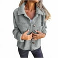 thumbnail image 1 of Lenpel Women's Fleece Jacket Plus Size Cozy Long Sleeve Button down Fuzzy Coat Winter Warm Outwear with Pockets, 1 of 5
