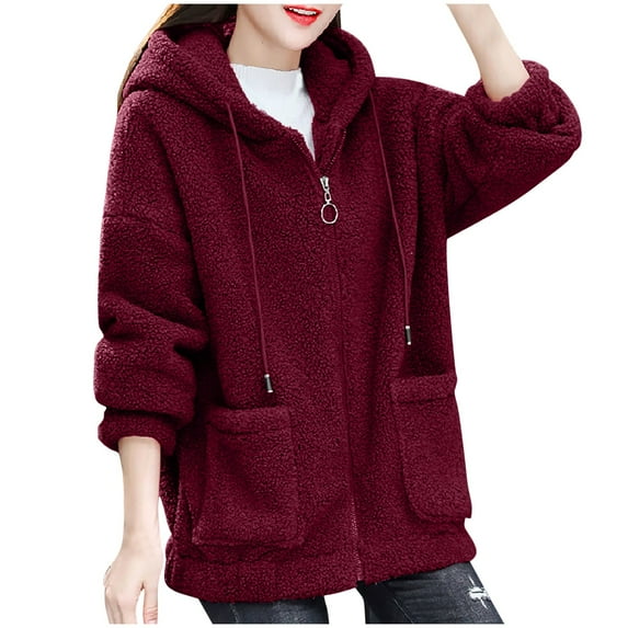 Lenpel Women's Fleece Jackets Plus Sized Full Zip up Long Sleeve Winter Warm Coats Oversized Jacket with Pockets