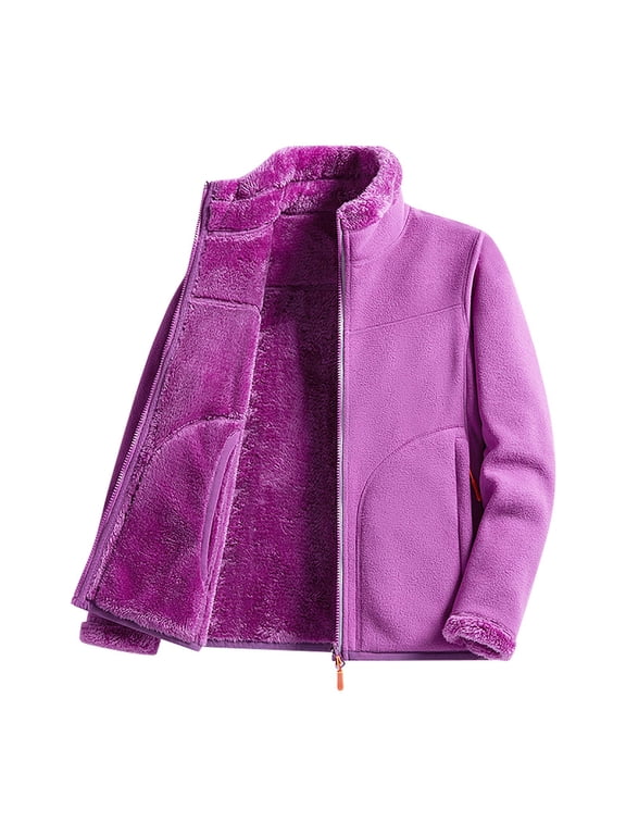 Women's Fleece Jackets Zip up Long Sleeve Turtleneck Fuzzy Lined Coats Winter Warm Jacket with Pockets