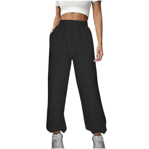 Lenpel Women's Fleece Lined Pants Plus Size Winter Warm High Waisted Straight Leg Fuzzy Lounge Pants Plush Trousers