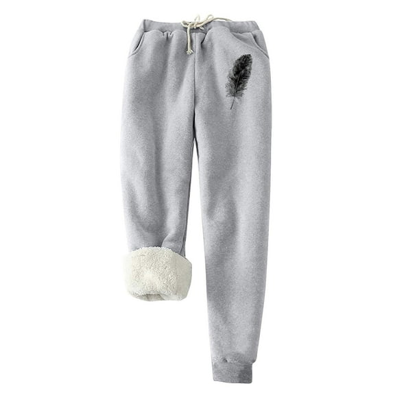 Lenpel Women's Fleece Lined Sweatpants Fall Winter High Waisted Drawstring Warm Joggers Athletic Lounge Pants