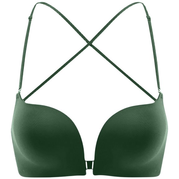 Lenpel Women's Front Closure Bras Wireless Padded Spaghetti Strap Push up Seamless Plunge Bralettes Criss Cross Bras