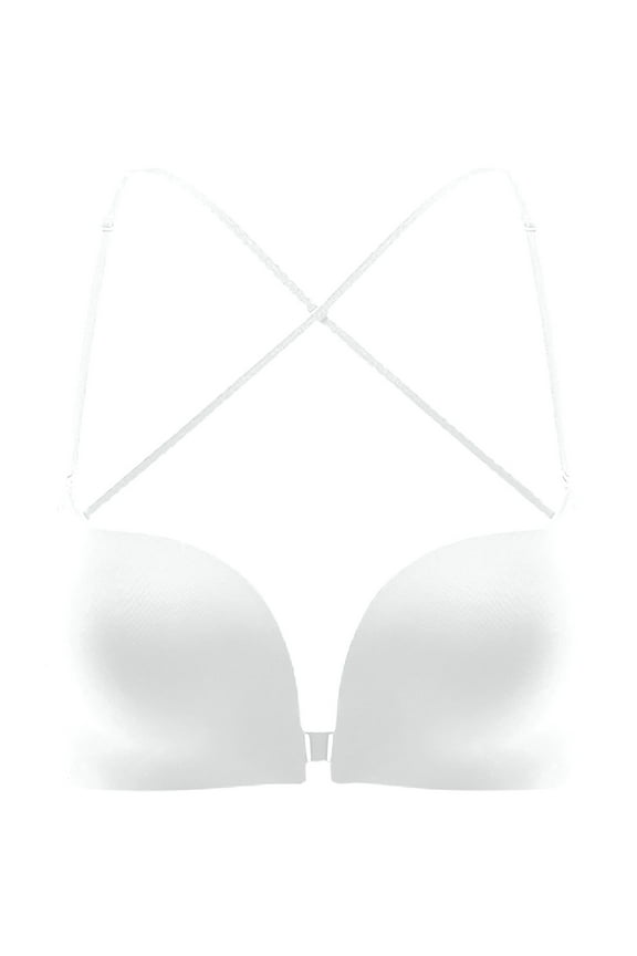 Women's Front Closure Bras Wireless Padded Spaghetti Strap Push up Seamless Plunge Bralettes Criss Cross Bras