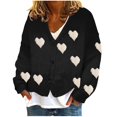 thumbnail image 1 of Lenpel Women's Fuzzy Fleece Cardigan Sweaters Casual Long Sleeve V Neck Heart Print Button down Knit Coats Cozy Sweater Jackets(Black,X-Large), 1 of 5