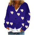 thumbnail image 1 of Lenpel Women's Fuzzy Fleece Cardigan Sweaters Casual Long Sleeve V Neck Heart Print Button down Knit Coats Cozy Sweater Jackets(Blue,Medium), 1 of 5