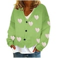 thumbnail image 1 of Lenpel Women's Fuzzy Fleece Cardigan Sweaters Casual Long Sleeve V Neck Heart Print Button down Knit Coats Cozy Sweater Jackets(Green,Medium), 1 of 5
