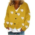 thumbnail image 1 of Lenpel Women's Fuzzy Fleece Cardigan Sweaters Casual Long Sleeve V Neck Heart Print Button down Knit Coats Cozy Sweater Jackets(Yellow,X-Large), 1 of 5