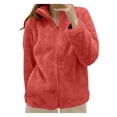 thumbnail image 1 of Lenpel Women's Fuzzy Fleece Jackets Zip up Stand Collar Solid Color Soft Warm Winter Coats Plush Thermal Outwear, 1 of 4