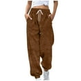thumbnail image 1 of Lenpel Women's Fuzzy Fleece Joggers Baggy Elastic High Waisted Drawstring Lounge Pants Plush Pajama Pants with Pockets(Coffee,X-Large), 1 of 5