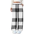 thumbnail image 1 of Lenpel Women's Fuzzy Fleece Lounge Pants High Waisted Drawstring Wide Leg Plaid Pajama Pants Plush Sleep Pj Bottoms with Pockets(White,Medium), 1 of 5