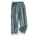 thumbnail image 1 of Lenpel Women's Fuzzy Fleece Pajama Pants Elastic Waist Lace Hem Wide Leg Plush Sleep Lounge Pants Cozy Warm Pj Bottoms(Blue,Large), 1 of 3