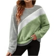 thumbnail image 1 of Lenpel Women's Fuzzy Fleece Sweatshirts Crewneck Long Sleeve Color Block Plush Warm Pullover Tops Soft Casual Sweaters(Green,Medium), 1 of 7