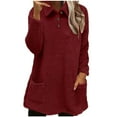 thumbnail image 1 of Lenpel Women's Fuzzy Fleece Sweatshirts Long Sleeve Quarter Button Lapel Plush Warm Tunic Tops Fall Winter Pullover Sweaters with Pockets(Wine,X-Large), 1 of 6