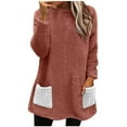 thumbnail image 1 of Lenpel Women's Fuzzy Fleece Sweatshirts Thermal Long Sleeve Tunic Plush Pullover Tops Soft Cozy Sweaters with Pockets, 1 of 1
