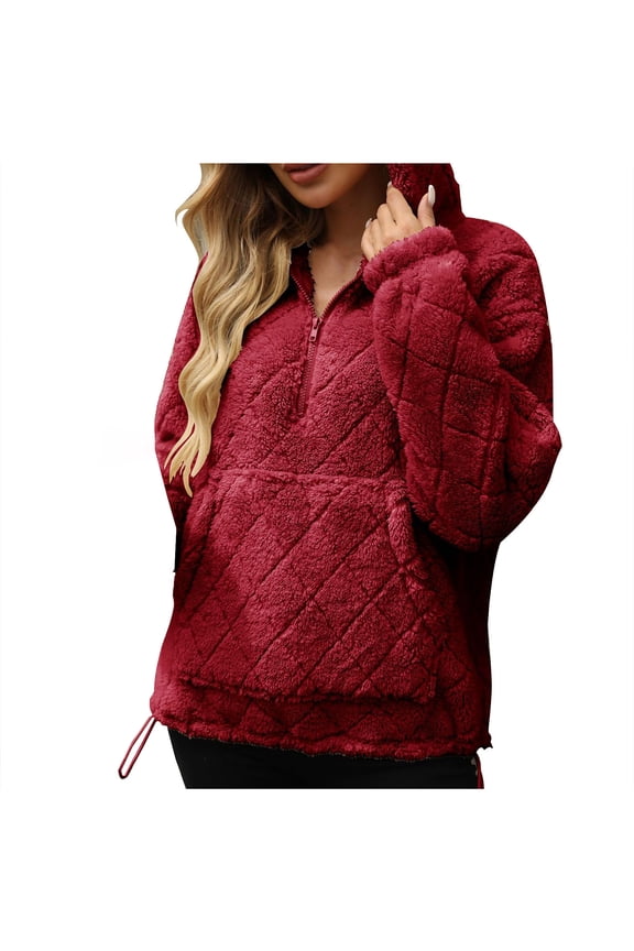 Women's Fuzzy Fleece Sweatshirts Thermal Quarter Zip Plush Pullover Hoodies Soft Cozy Outwear with Pocket