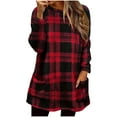 thumbnail image 1 of Lenpel Women's Fuzzy Fleece Tunic Sweatshirts Long Sleeve Crewneck Plaid Plush Warm Sweaters Fall Winter Pullover Tops with Pockets(Red,Large), 1 of 6