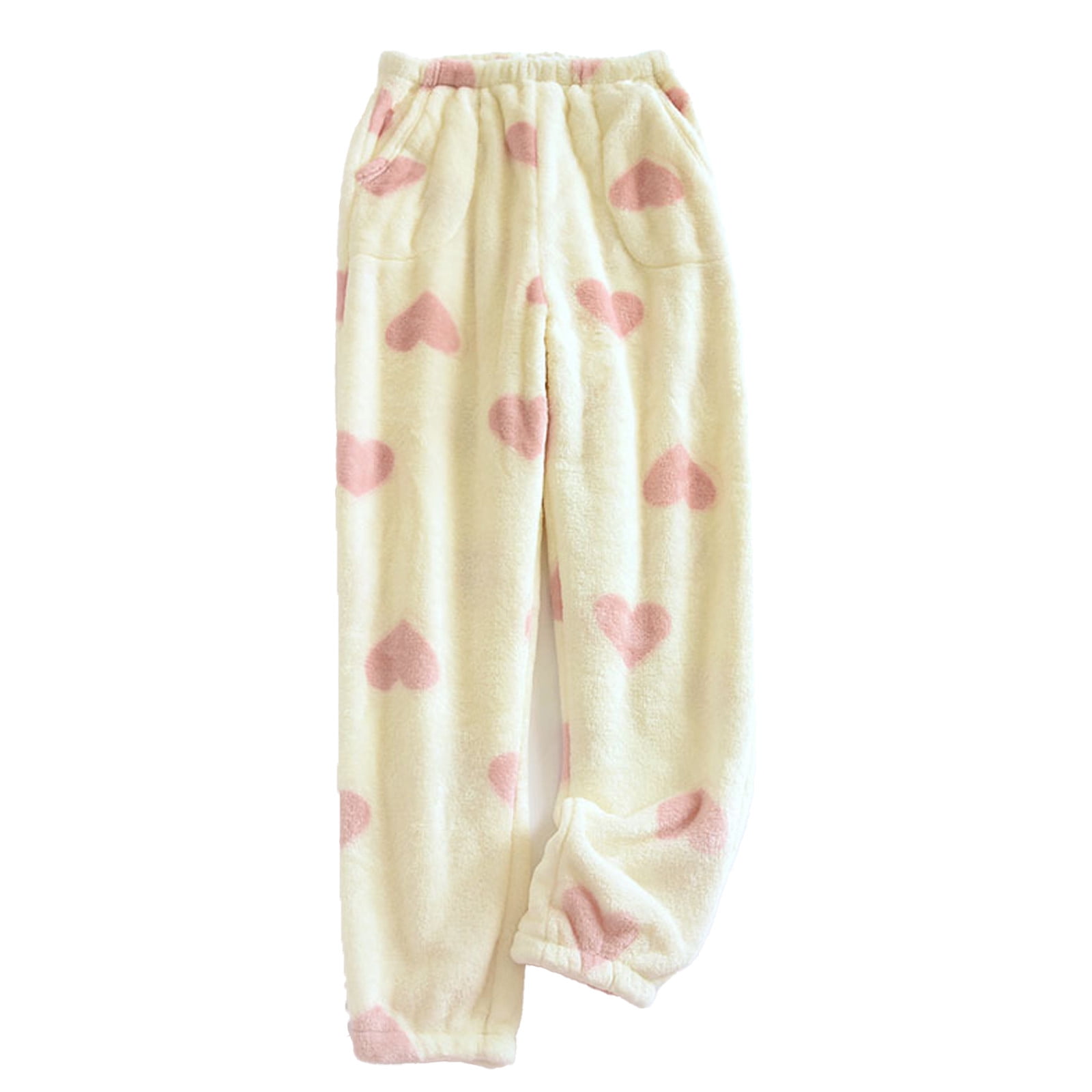 Lenpel Women's Fuzzy Pajama Pants 2024 Soft Thermal Fleece Lounge Home