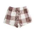 thumbnail image 1 of Lenpel Women's Fuzzy Pajama Shorts Soft Comfy Elastic Waist Drawstring Plaid Fleece Sleep Lounge Shorts Cozy Pj Bottoms, 1 of 5