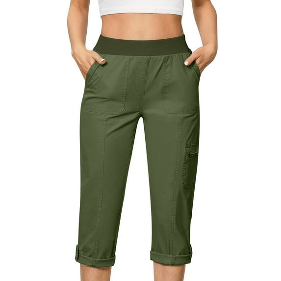 Lenpel Women's Hiking Shorts Lightweight High Waisted Knee Length Cargo Capri Joggers Summer Casual Shorts with Pockets