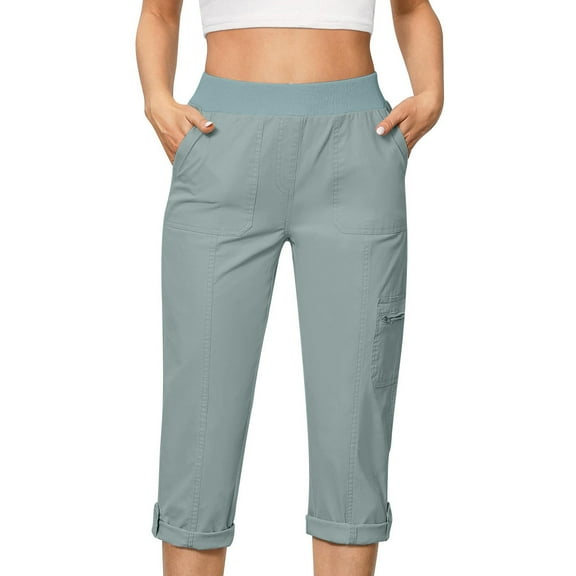 Lenpel Women's Hiking Shorts Lightweight High Waisted Knee Length Cargo Capri Joggers Summer Casual Shorts with Pockets