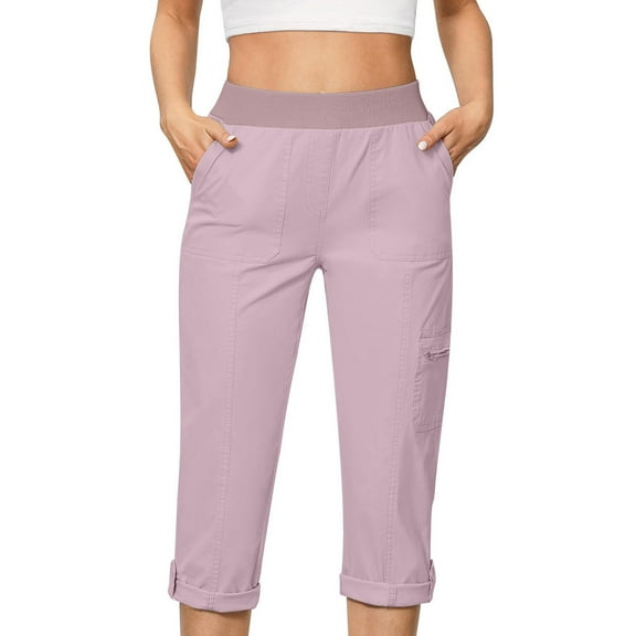 Lenpel Women's Hiking Shorts Lightweight High Waisted Knee Length Cargo Capri Joggers Summer Casual Shorts with Pockets