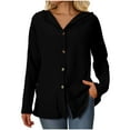 thumbnail image 1 of Lenpel Women's Hooded Cardigan Sweaters Casual Longs Sleeve V Neck Button down Ribbed Knit Jackets Casual Outwear Coats(Black,Small), 1 of 7