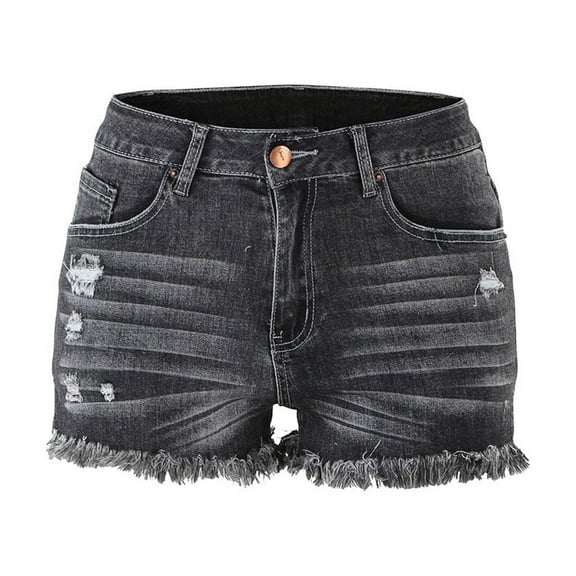 Lenpel Women's Jean Shorts Casual Mid Rise Hem Tassel Distressed Shorts Streetwear Trendy Shorts with Pockets