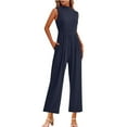 thumbnail image 1 of Lenpel Women's Jumpsuits Dressy Casual Sleeveless Mock Neck Wide Leg Rompers Trendy Summer Overalls with Pockets, 1 of 5