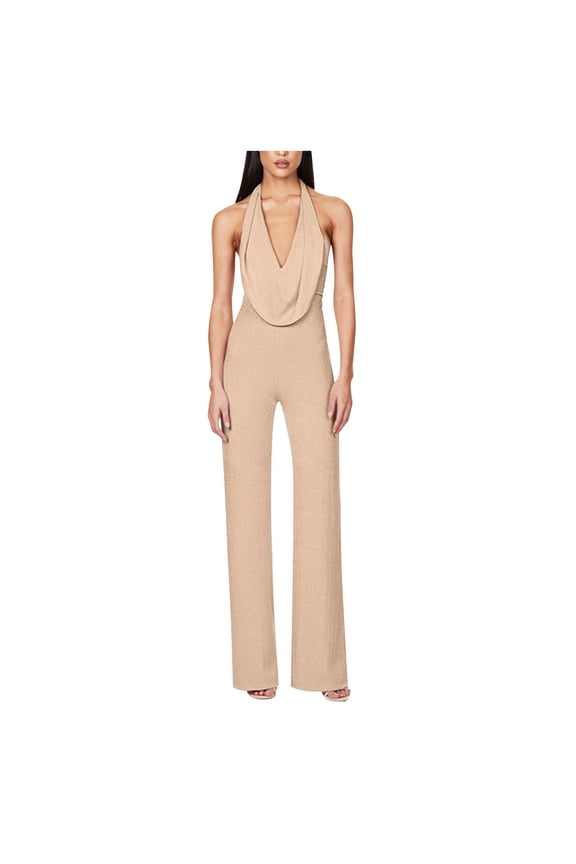 Women's Jumpsuits Elegant Cowl Neck Sleeveless Sequins Overalls Party Clubwear Full Length Rompers