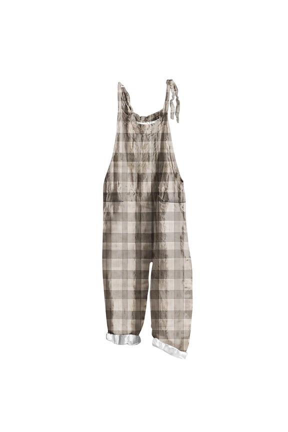 Women's Jumpsuits Plus Size Sleeveless Spaghetti Strap Striped Plaid Straight Leg Rompers Causal Loose Overalls with Pockets