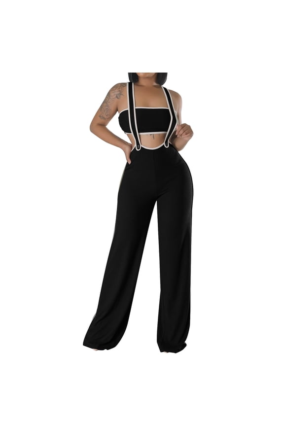 Women's Jumpsuits Ribbed Loungewear Sleeveless Wide Leg Overalls Loose Casual Rompers for Summer