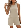thumbnail image 1 of Lenpel Women's Jumpsuits Summer Casual Sleeveless Crew Neck Tank Top Cotton Rompers Loose Overall Shorts with Pockets, 1 of 5