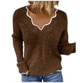 thumbnail image 1 of Lenpel Women's Lightweight Sweaters Soft V Neck Ruffle Trim Long Sleeve Knit Pullover Tops Fashion Fall Blouses, 1 of 7