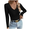 thumbnail image 1 of Lenpel Women's Lightweight Sweaters Trendy Long Sleeve Scalloped V Neck Slim Knit Pullover Tops Ribbed Casual Sweaters(Black,Large), 1 of 6
