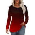 thumbnail image 1 of Lenpel Women's Long Sleeve Shirts Casual Loose Crew Neck Gradient Tunic Tops Fashion Spring Fall Blouses, 1 of 6