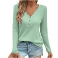 thumbnail image 1 of Lenpel Women's Long Sleeve Shirts Casual V Neck Button Solid Color Textured Tunic Tops Fall Fashion Blouses, 1 of 7