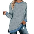thumbnail image 1 of Lenpel Women's Long Sleeve Shirts Oversized Crew Neck Side Split Loose Casual Tunic Tops Fall Fashion Blouses, 1 of 6
