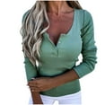 thumbnail image 1 of Lenpel Women's Long Sleeve Shirts Scoop Neck Button down Solid Slim Knit Fall Tops Fashion Tunic Blouses, 1 of 1