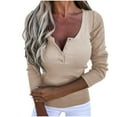 thumbnail image 1 of Lenpel Women's Long Sleeve Shirts Scoop Neck Button down Solid Slim Knit Fall Tops Fashion Tunic Blouses, 1 of 1