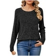 thumbnail image 1 of Lenpel Women's Long Sleeve Shirts Soft Casual Crew Neck Ribbed Knit Pullover Tops Fall Lightweight Sweaters, 1 of 3