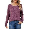 thumbnail image 1 of Lenpel Women's Long Sleeve Shirts Soft Casual Crew Neck Ribbed Knit Pullover Tops Fall Lightweight Sweaters, 1 of 3
