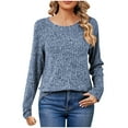 thumbnail image 1 of Lenpel Women's Long Sleeve Shirts Soft Casual Crew Neck Ribbed Knit Pullover Tops Fall Lightweight Sweaters, 1 of 3