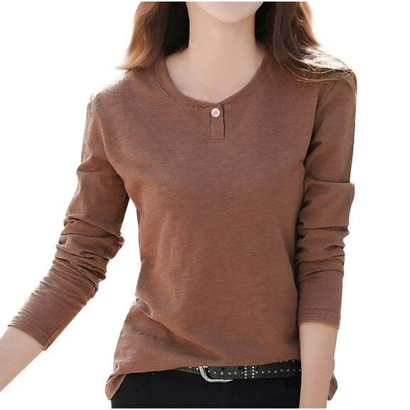 Lenpel Women's Long Sleeve Shirts Soft Casual Crew Neck Solid Color Tee Tops Fashion Spring Fall Outfits