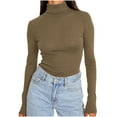 thumbnail image 1 of Lenpel Women's Long Sleeve Shirts Turtleneck Plus Size Slim Basic Based Layer Tops Fall Winter Basic Thermal Tees, 1 of 7
